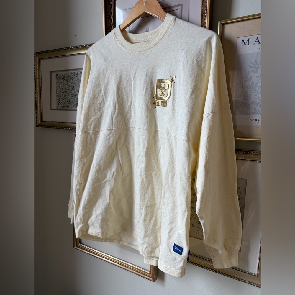 Disney Walt Disney World Gold Foil Castle Cream Spirit Jersey Size Medium - Picture 5 of 9